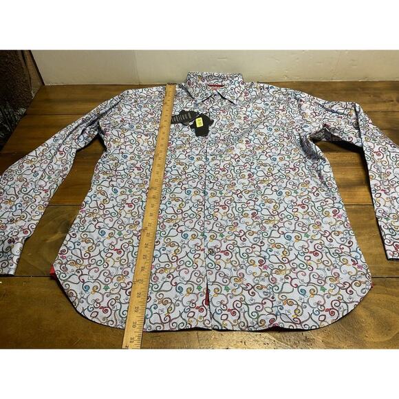 Visconti Black Button LS Men’s Blue Scroll Print Cotton Shirt Large - Picture 10 of 12